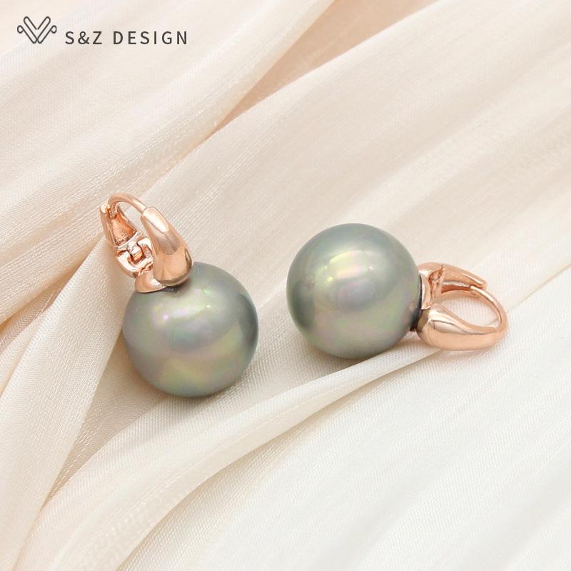 Fashion Round Simulated-pearl Drop Earrings For Women Girl Elegant Wedding Party Jewelry Rose Gold Color Stylish Eardrop Fine Gift