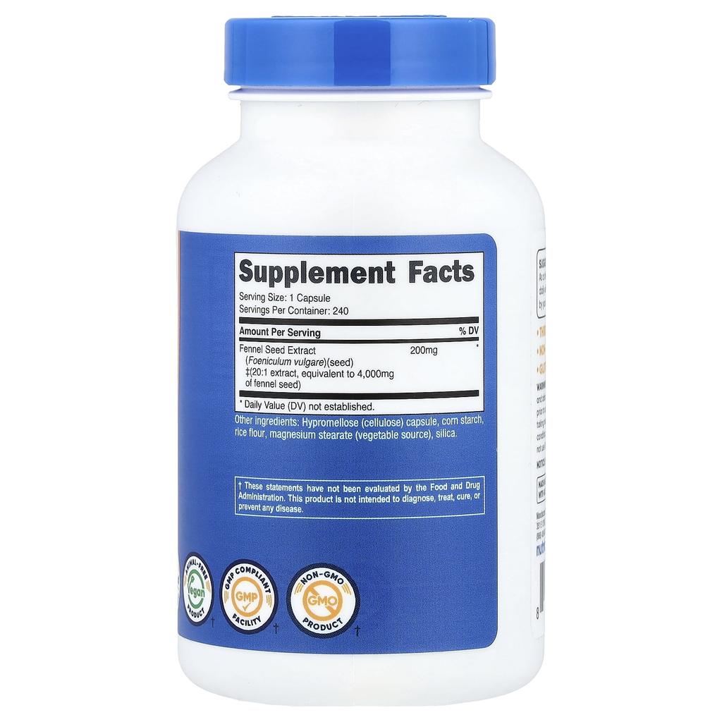 Nutricost, Семена фенхеля, 240 капсул (200 мг в капсуле)