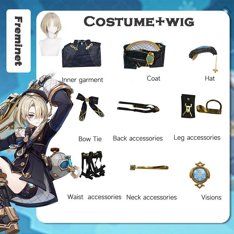 Genshin Impact Fontaine Freminet Косплей Костюм Парик Униформа Шляпа Лини Линетт Брат Дайвер Хэллоуин Карнавальный Вечерние Костюм