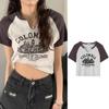 Casual O-neck Short Sleeve Letter Print T-shirt Summer Cute Female Tee Y2K Clothes Bodycon Tunics Crop Tops Fashion Tank Top