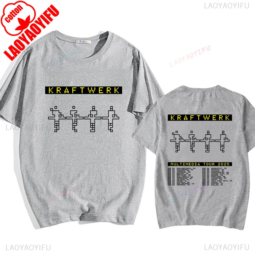 Electronic Band KRAFTWERK Tshirts Cotton Short Sleeve Male T-shirt Summer Round Neck Hip Hop Tops Streetwear Unisex Cotton Shirt