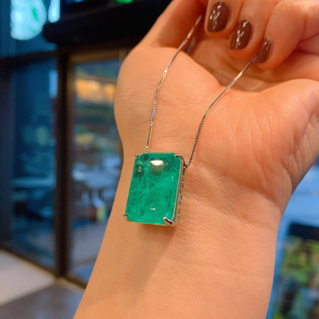 Трансграничная прямая трансляция в TikTok Изумрудно-циркониевое колье Серьги Палаиба Зеленый Свет Прямоугольный кулон