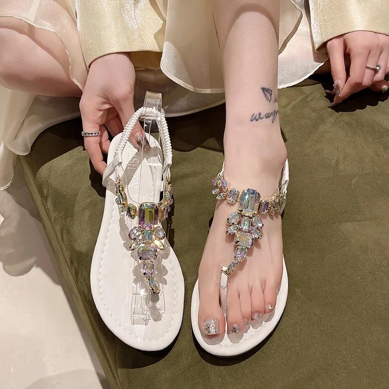 Fashion Women Flip-flops Sandals for Women 2024 Luxury Rhinestone Flat Shoes Ladies Designer Beach Shoes Light Roman Sandalias