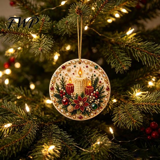 Decorative Acrylic Piece Christmas Hanging Ornament, Double Side Printed Ornament Holiday Tree Decor Pendant, Festive Home Decoration Decorations