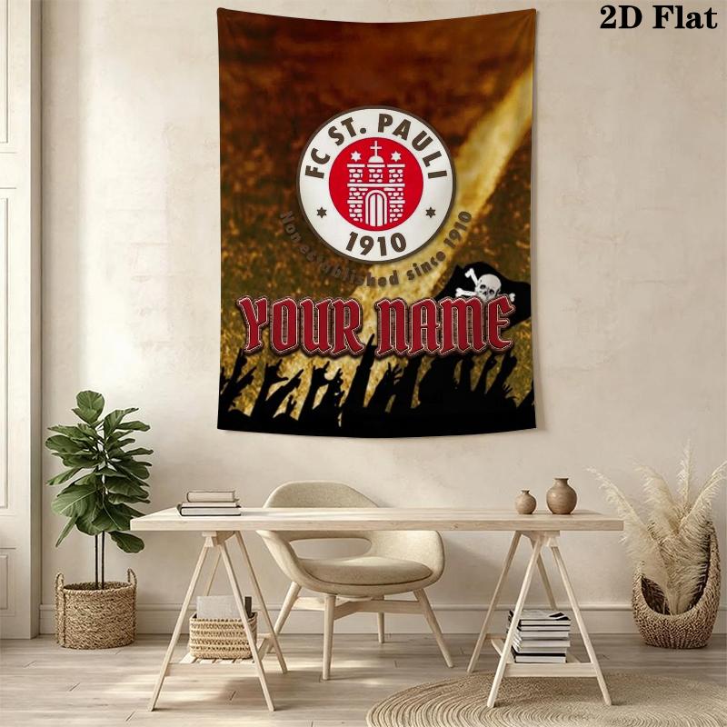 Custom Name St.Pauli Wall Tapestry Aesthetic Wall Hanging Printed Fabric Blanket Decorative Tapestries for Bedroom Living Room Home Decor