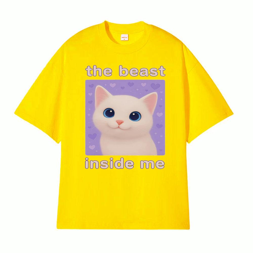The Beast Inside Me Funny Cursed Cat Meme T Shirt Unisex Unisexs Fashion Casual 100 Cotton Tshirts Summer Comfort Cartoon Tshirt
