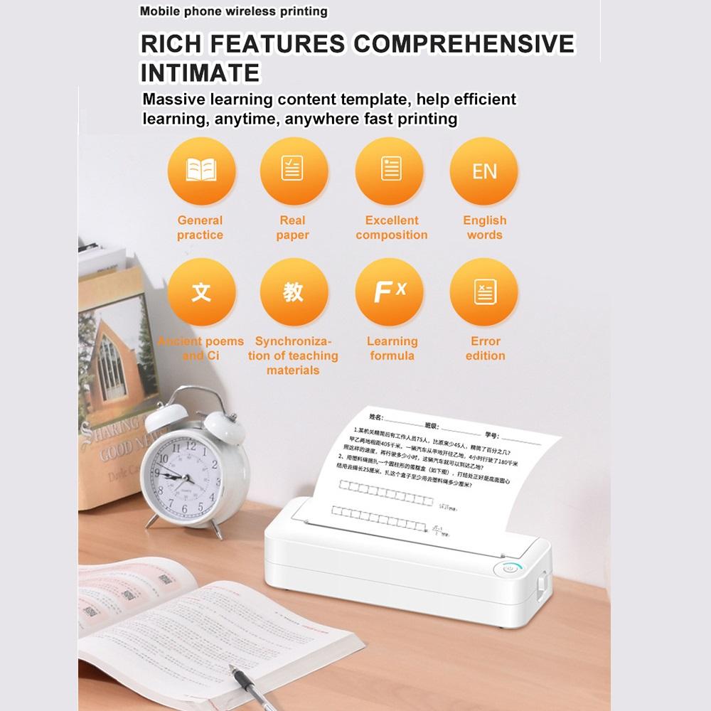Термопринтер А4, беспроводной бесчернильный Bluetooth-принтер, портативный студенческий домашний тест, бумага, мини-принтер, 200 точек на дюйм + бумага для печати