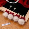 925 Silver Snowflake Tassel Earrings with Wine Red Bow