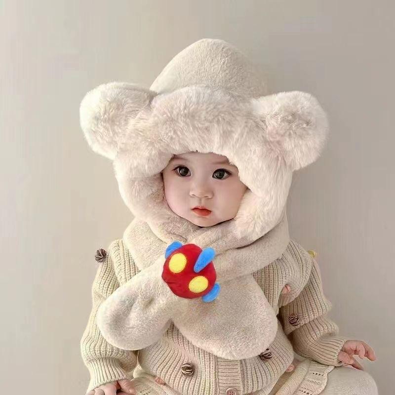 Children'S Winter Hat, Scarf, Integrated Hat, Two-Piece Set, Warm Baby Windproof Ear Protection, Thickened Two-Piece Set For Boys And Girls