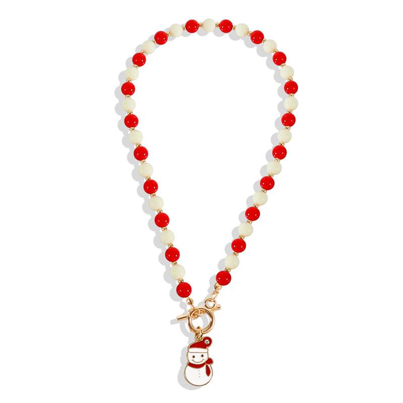 Christmas Imitation Pearl Necklace for Women Fashion Santa Claus Snowman Pendant Clavicle Chain Jewelry
