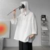 Весенне-летние мужские верхние нагрудные карманы большого размера в стиле хип-хоп, сплошной цвет, с капюшоном, рукава три четверти, тонкая кулиска, мягкая дышащая уличная рубашка, толстовка