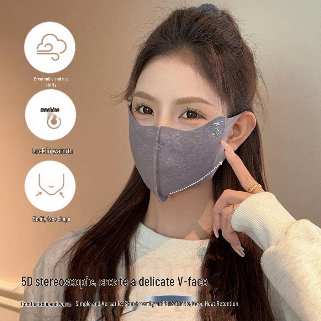 High-Quality Lace Winter Mask: UV Protection, Eye Corner Shield, Rhinestone Detail, Thick, Three-Dimensional, Warm, Perfect for Cold Weather.