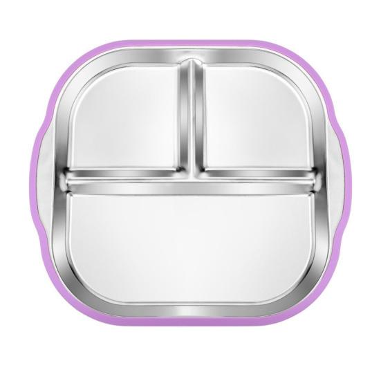 Тарелка для малышей из нержавеющей стали с присоской, 3-секционная детская миска с нескользящей силиконовой ручкой, небьющаяся металлическая детская тарелка