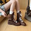 Cowhide version~ Frosted niche Martin boots Lace-up boxing boots round boots women's mid-tube western boots