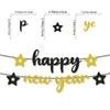 Black Gold Happy New Year Banner New Year'S Eve Party Arrangement Fireworks Cheers Banner Latte Custom