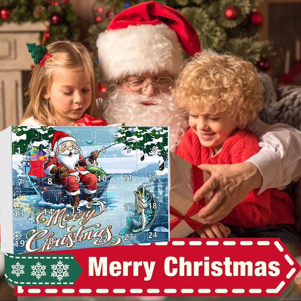 24 шт Адвент-календарь Рыбалка Рождественский обратный отсчет, рыболовные снасти Адвент-календарь для рыбалки Взрослые мужчины Подростки Мальчики, Рождественский сюрприз-подарок