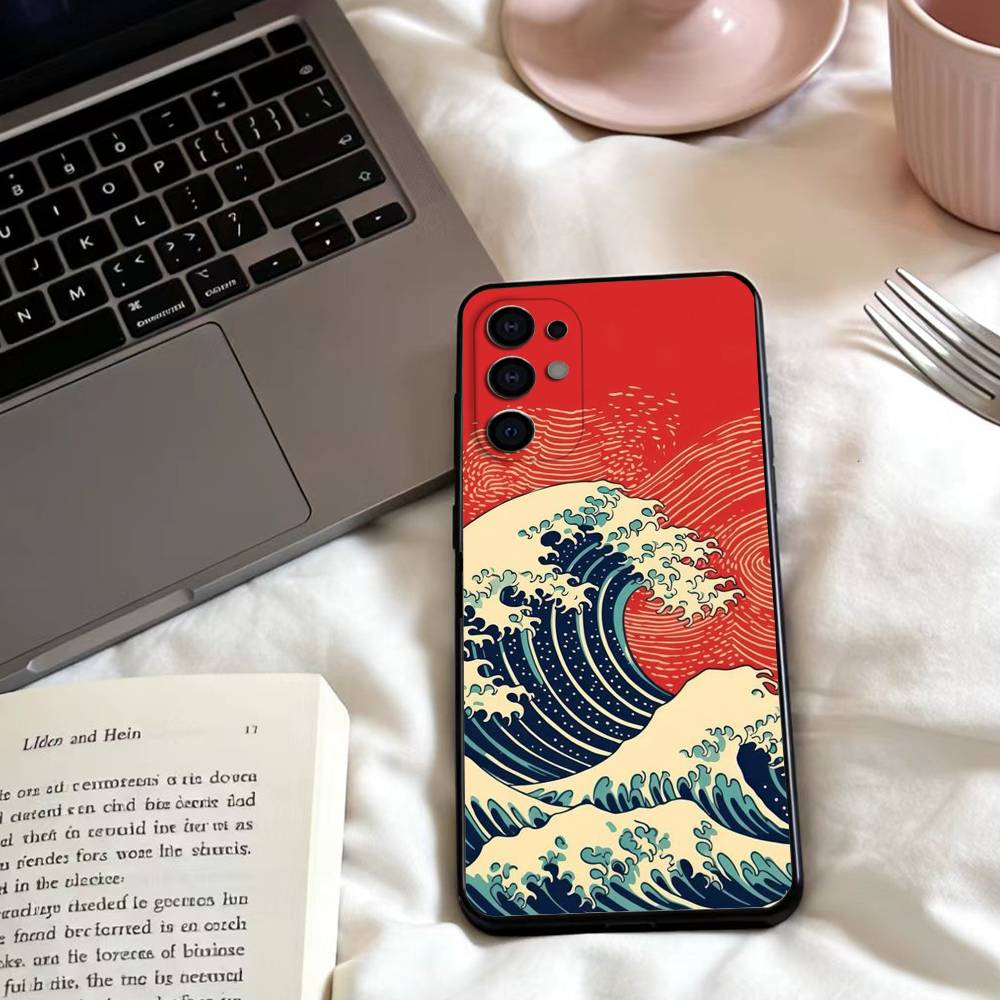 Японская Укиё-э Морские Волны Чехол для Телефона Для Samsung S25,24,23,22,30,21,10,9,Ultra,Plus,Lite,FE,4,5 G Мягкий Черный Чехол
