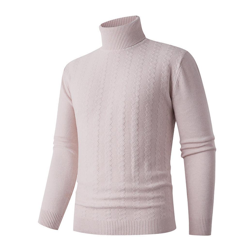 Men's Casual Solid-color High-collar Knitted Sweater, Men's Warm Base Knitted Pullover Sweater