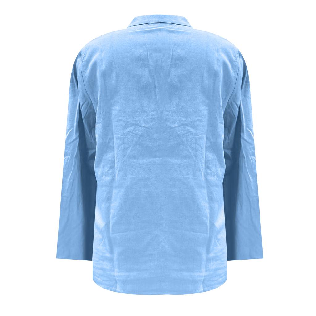 Женская модная однотонная льняная повседневная рубашка с длинным рукавом