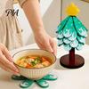 Decorative Wooden Tray for Holiday Table Tree-Shaped Trivets with Storage Stand, Collapsible Heat Resistant Rustic Style Kitchen Accessory Daily