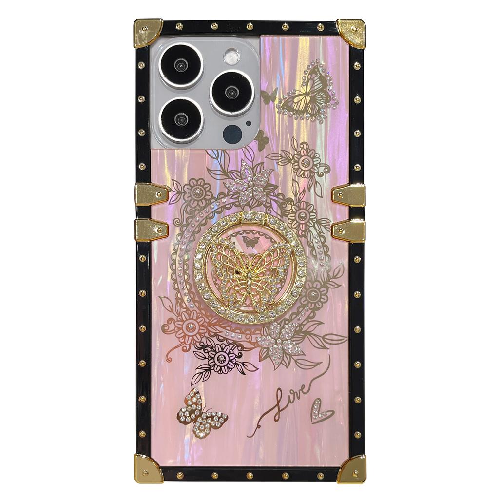 For iPhone 15 Pro Case Electroplated Butterfly Pattern TPU+PC Phone Cover with Kickstand