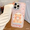 Клетчатый контрастный акриловый чехол для телефона Daidai Bear, подходит для Apple 16promax, розовый защитный чехол для Apple 15, 14