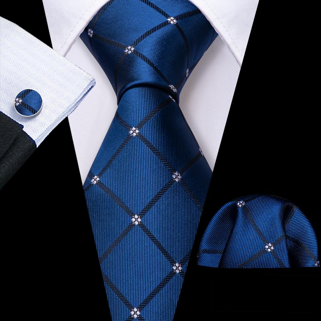 Barry.Wang Mens Novelty Plaid Striped Neckties Handkerchief Cufflinks Set Formal Casual Business