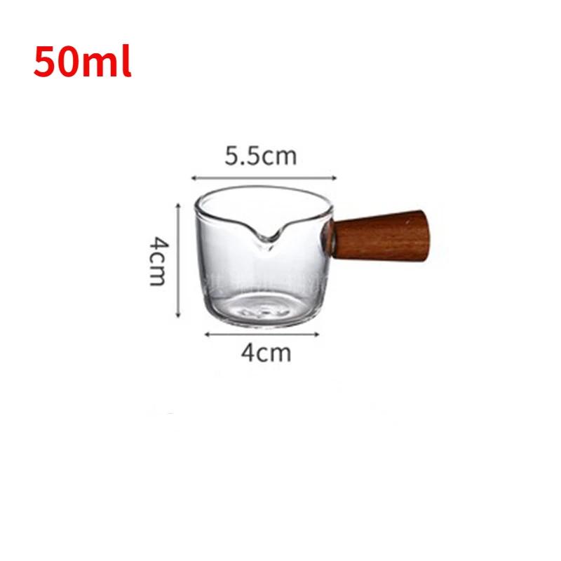 50/100ml Glass Measuring Cup Wooden Handle Espresso Cup Single Spout Milk Cup Coffee Supplies Transparent Kitchen Measuring