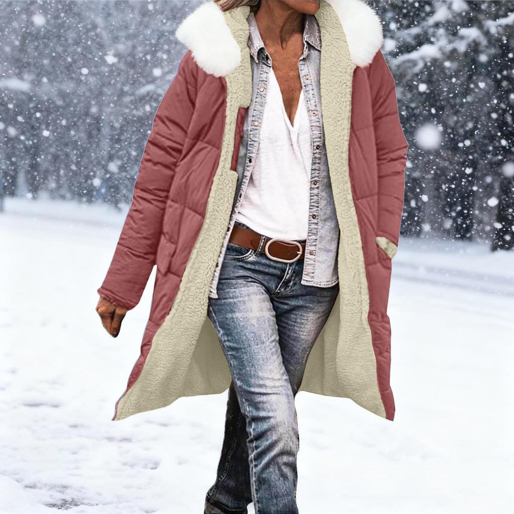 Women's Fashion Winter Solid Color Long Sleeved Hooded Long Zipper Cotton Jacket Warm Coat Down Jacket