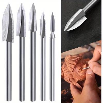 Набор из 5 шт. сверл по дереву для роторного инструмента Dremel с хвостовиком 1/8" для DIY-резьбы, сверления, микроскульптуры.