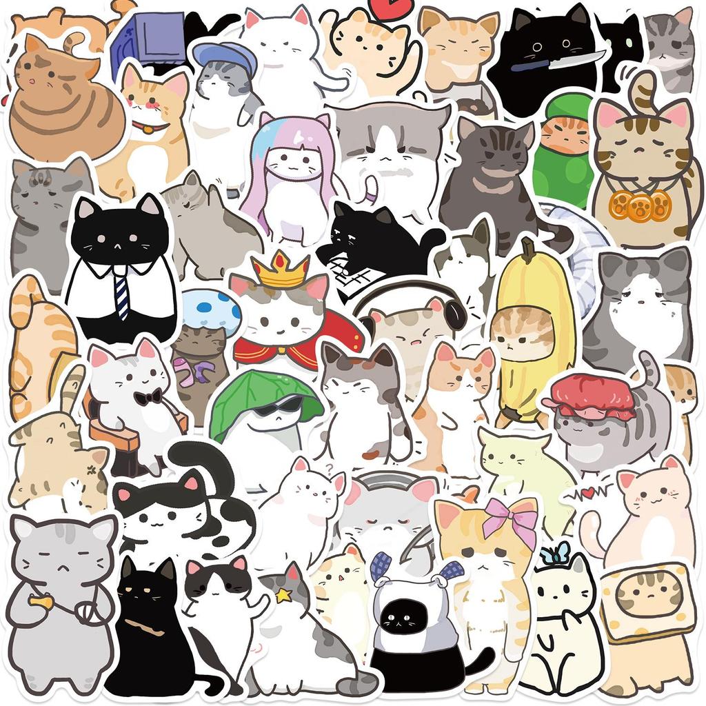 Cute Cat Cartoon Graffiti Stickers: Waterproof DIY Decorations for Notebooks & Suitcases