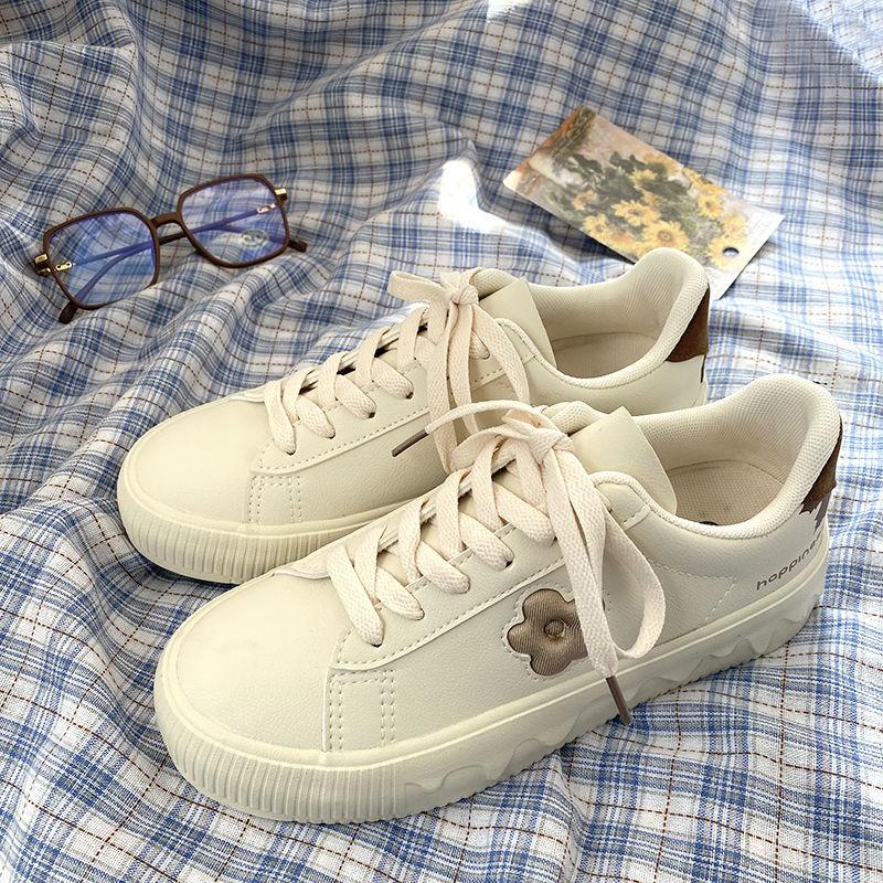 Студенческие женские маленькие белые туфли цвета мороженого, нишевые повседневные кожаные туфли с оригинальным дизайном, дышащие водонепроницаемые кроссовки