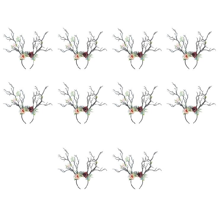 10Pcs Flower Antler Headbands Deer Horns Hairband Floral Reindeer Headpiece for Women Girls Halloween Cosplay Party Photo