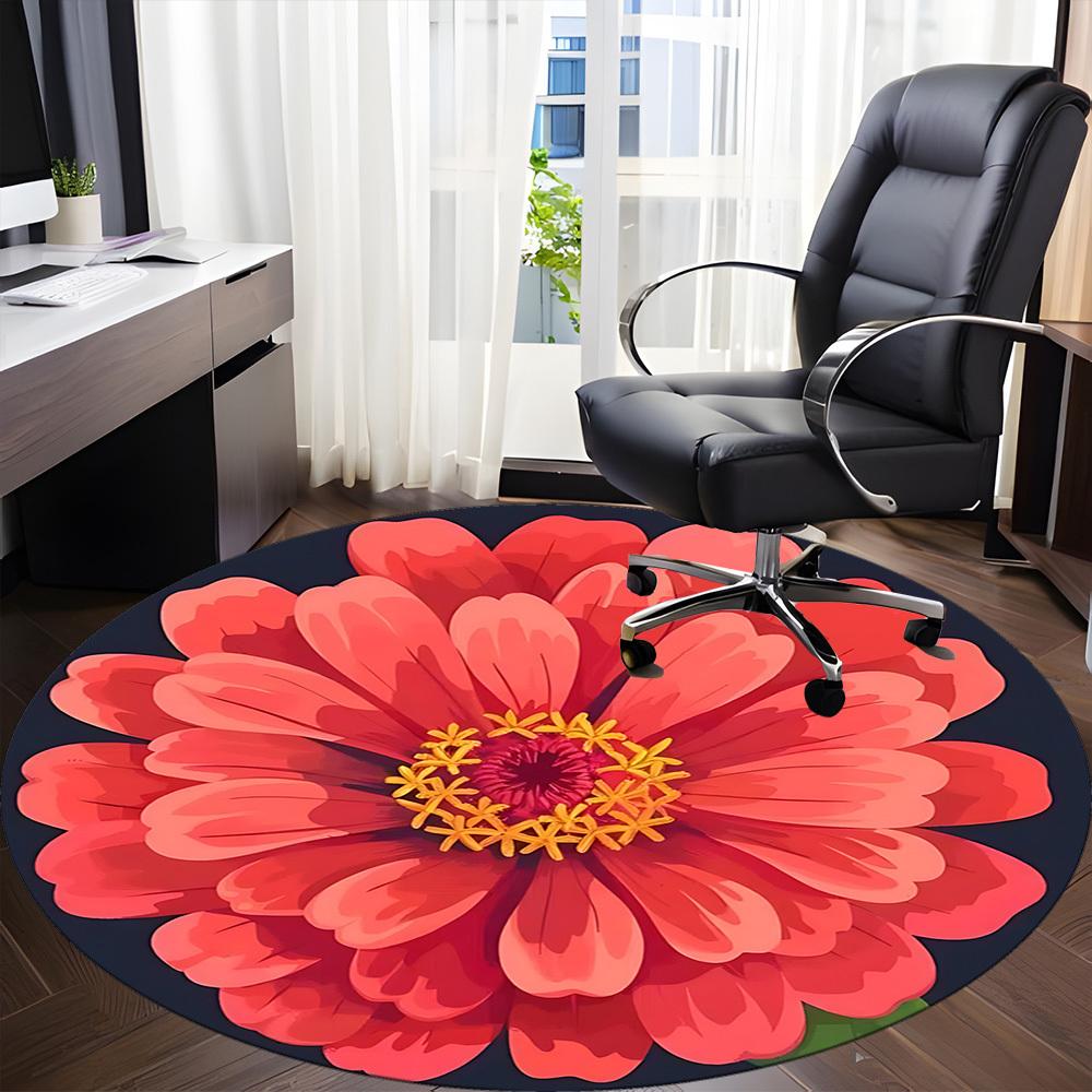 1PC Zinnia flower Office Round Rug, Non slip, Soft and Durable Office Rug for Interior Decoration, Perfect for Office