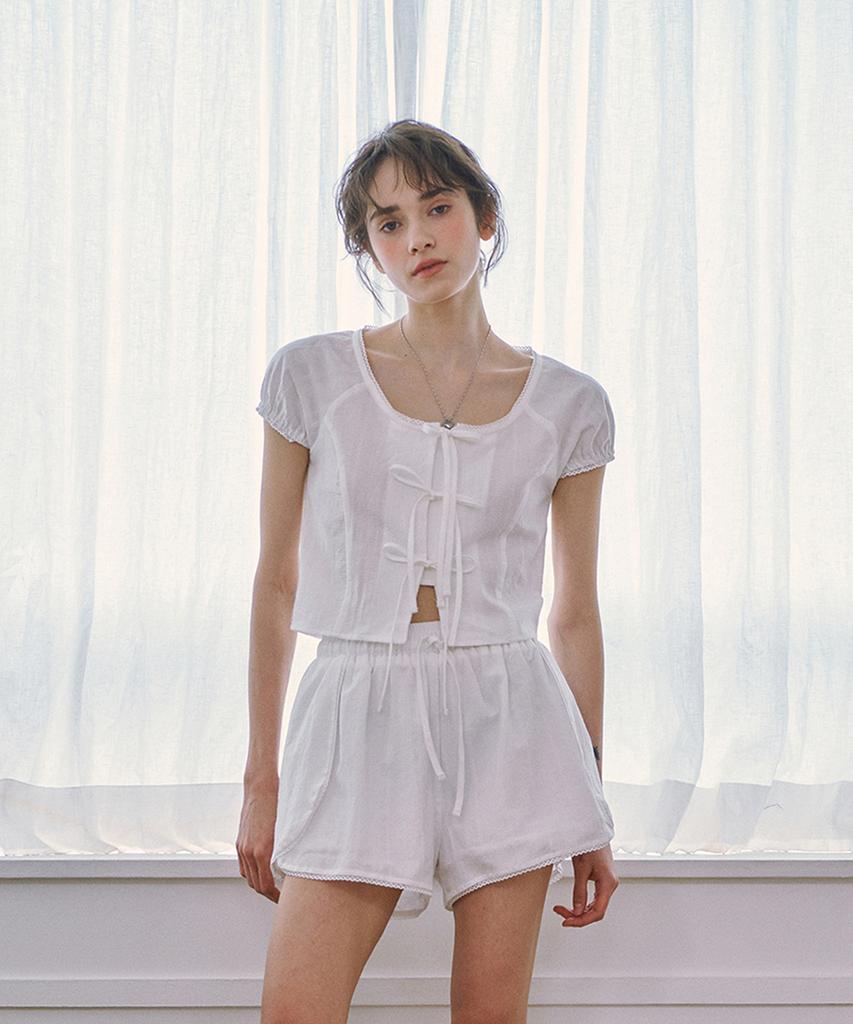 MARROT Lace Puff Blouse_White