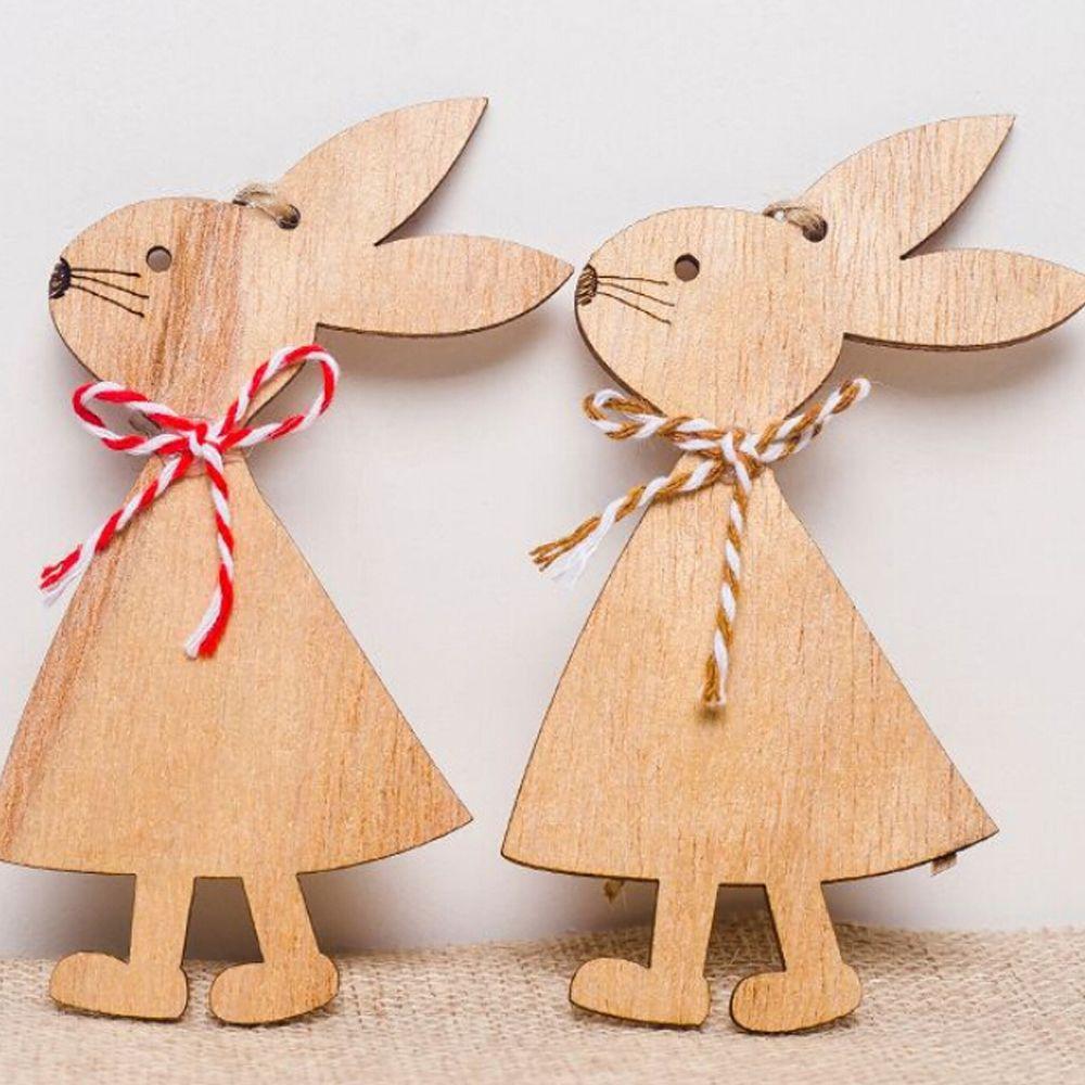 3PCS Natural Home Decorations Wooden Hanging Easter Ornaments Easter Rabbit Wood Crafts Cute Bunny