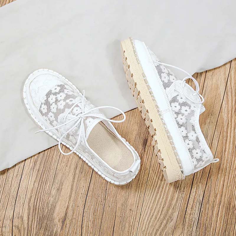 Hollow Breathable Cloth Shoes Women Gauze Daisy Embroid Retro National Style Simple Casual Flat Shoes Linen Sweet  Preppy Style Spring Summer