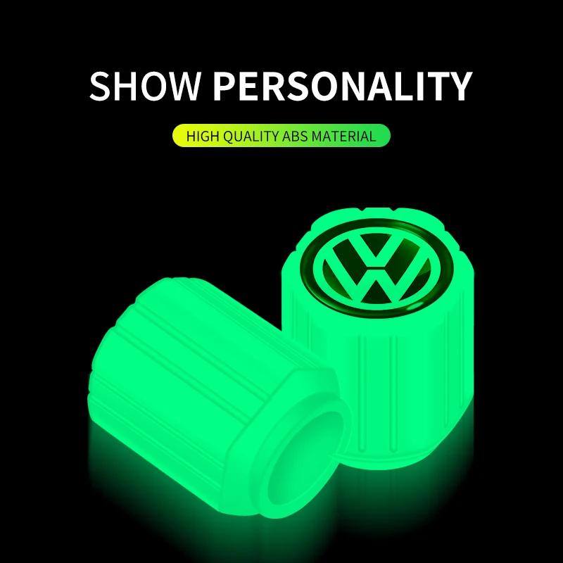For Volkswagen Luminous Tire Valve Caps Multi-color Fluorescent Night Glowing Decor For Volkswagen VW GTI R Polo Golf MK8 Passat