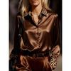 New Arrival: Women’s Long-Sleeved Satin Shirt in Leopard Print with Colour-Blocking and A Retro Style