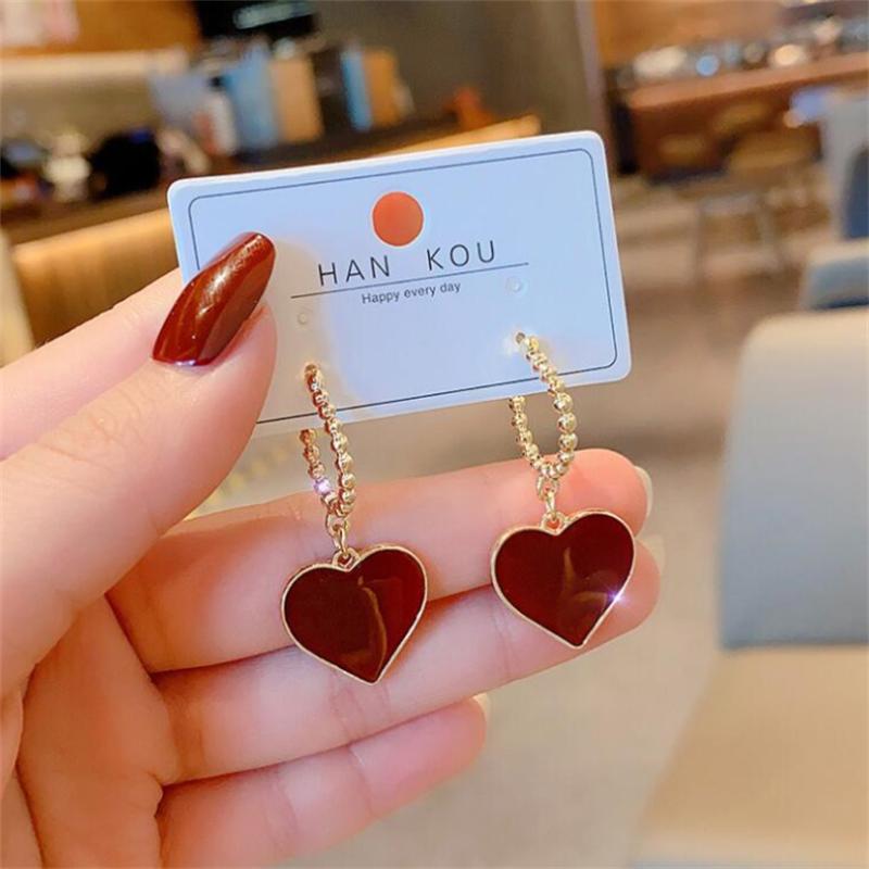 Fashion Red Retro Love Dangle Earrings for Women Wedding Party Classic Jewelry Geometry Earrings