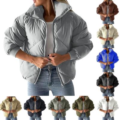 Женская повседневная однотонная короткая клетчатая куртка с одним воротником и длинными рукавами из плотного хлопка