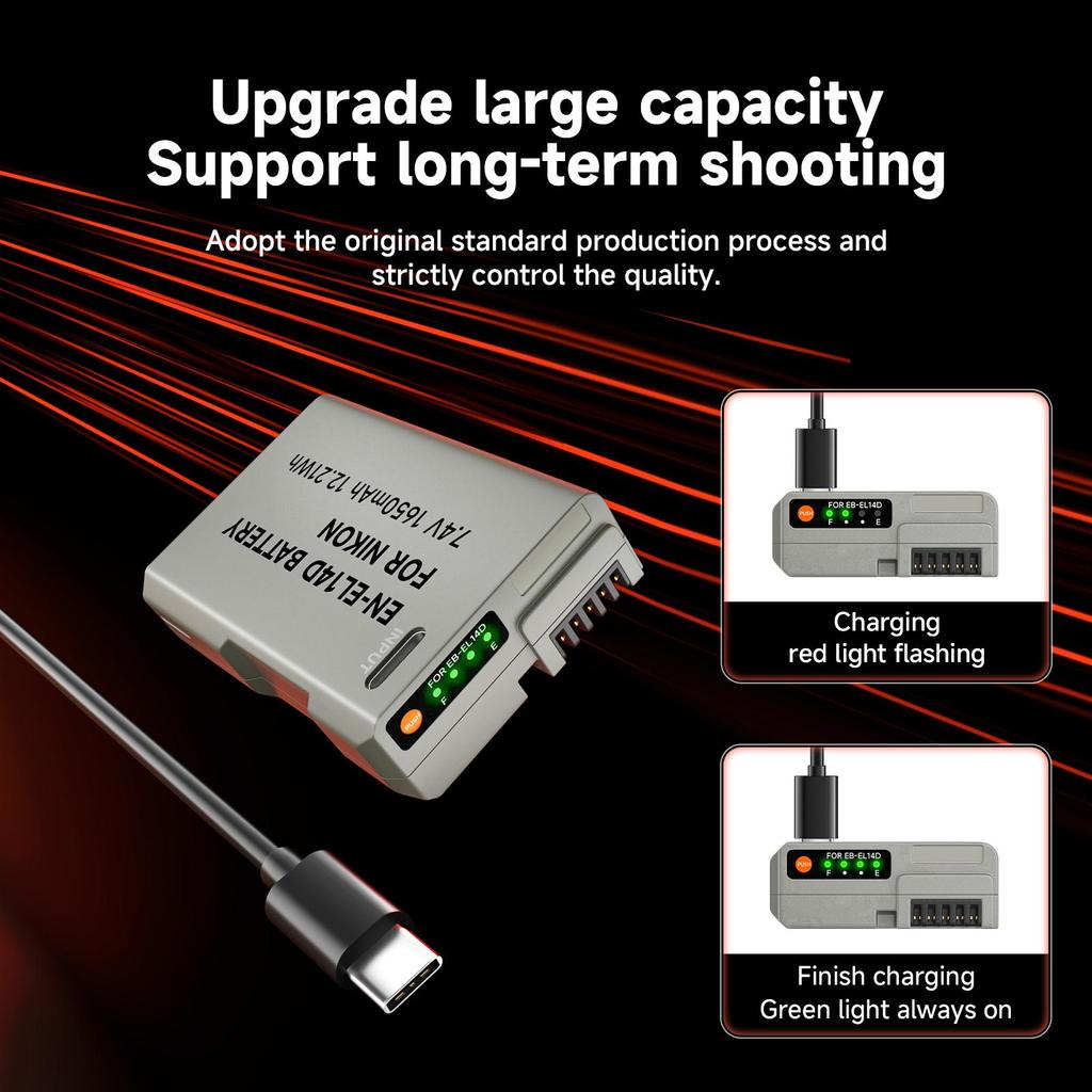 EN-EL14 1650mAh USB Type C EN-EL14a EN EL14 Battery for Nikon Df D5500 D5600 D3400 D3500 D5100 D5200 D5300 D3100 D3200 D3300