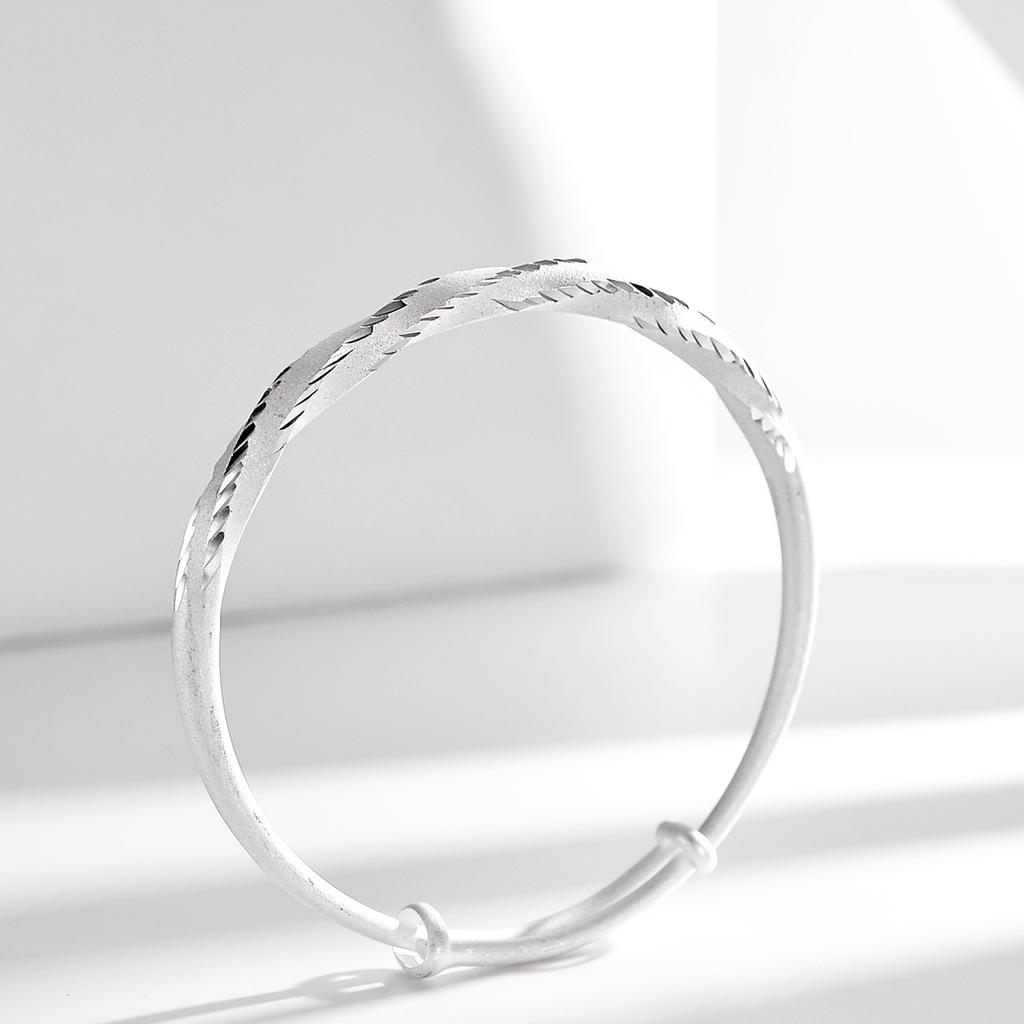 Love Interweaving Silver Bracelet, Female White Copper Plated Silver Bracelet, Square Twisted Push-pull Silver Bracelet, Birthday Gift