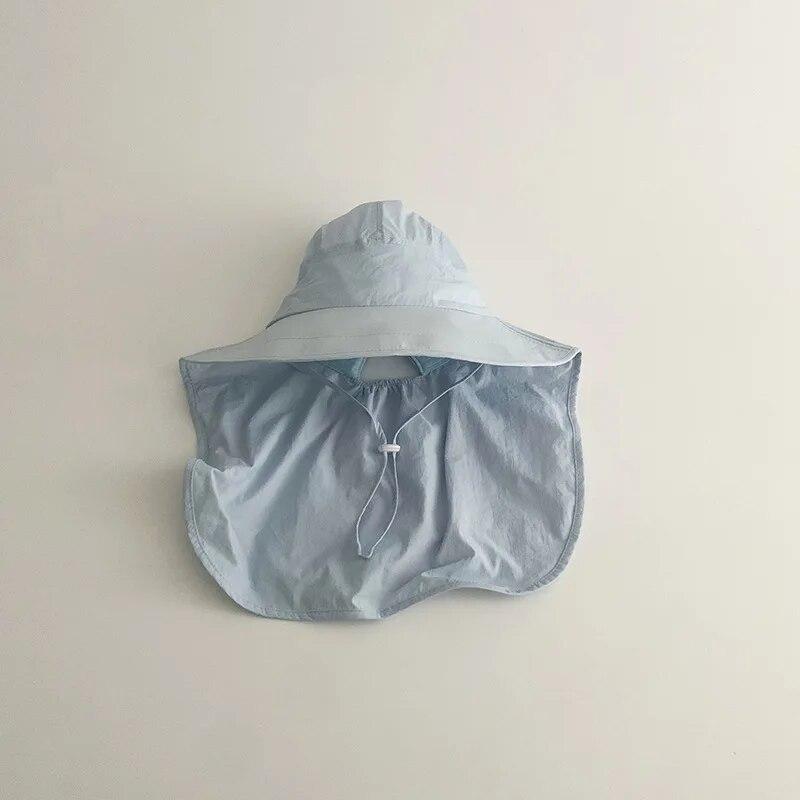 Spring Sun Cap for Kid Big Brim Quick-Dry Panama Hat with Shawl Beach Travel Children Summer Hat Accessory 2-4 Year