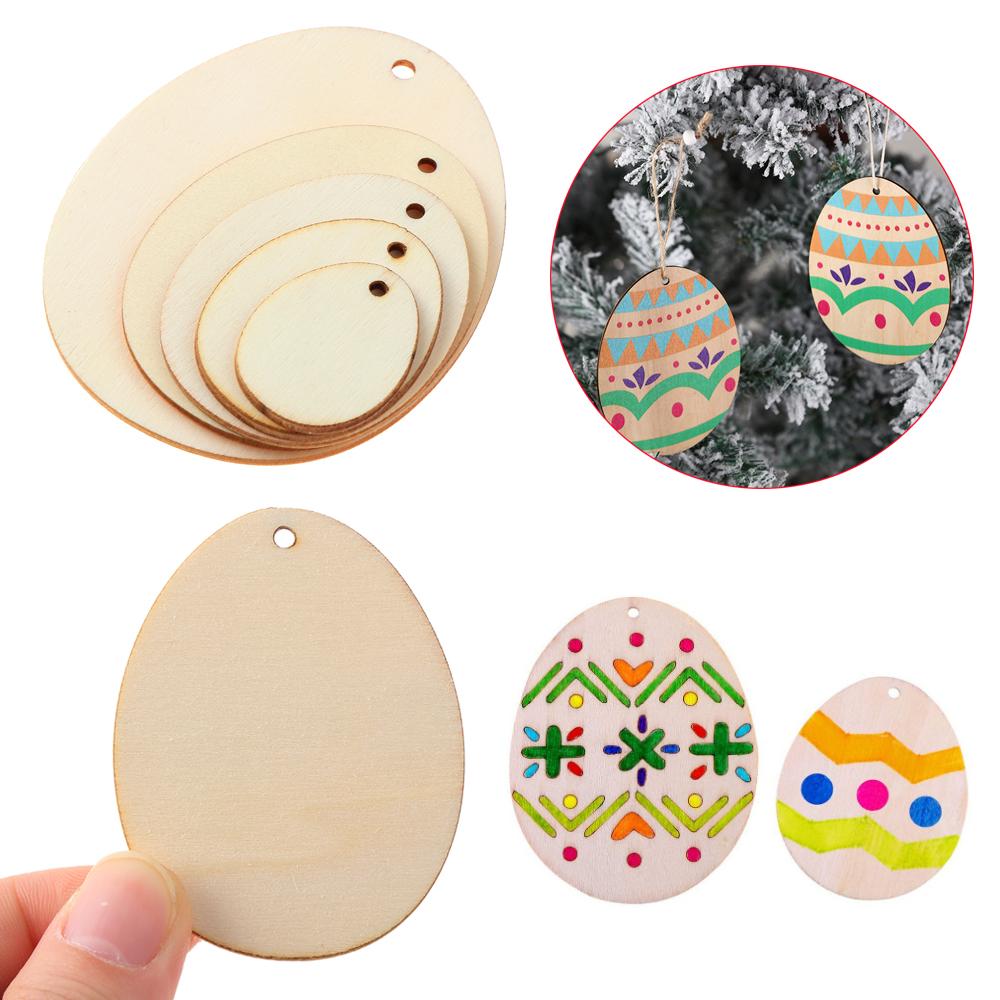 Natural Hanging Ornaments Graffiti Wooden Easter Eggs Wood Slice Easter Decorations Wood Chips