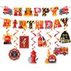 Fire Truck Birthday Decorations Set - Firetruck Birthday Decorations Banner & Fire Truck Party Hanging Swirls, Fire Resuce Theme Hanging Swirls