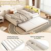 Sofa Bed 140x200 Cm Extendable LED Strip USB+Type-C Storage Compartment Slatted Frame Linen Bed Frame Without Mattress Beige