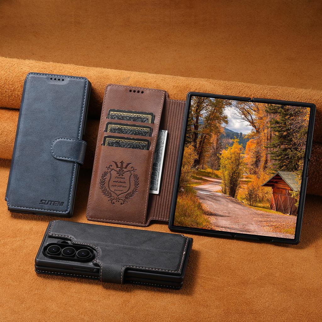 Магнитный чехол для телефона Samsung Galaxy Z Fold 7 Fold6, пряжка для беспроводной зарядки, съемный держатель для карт, кошелек, флип-чехол из кожи