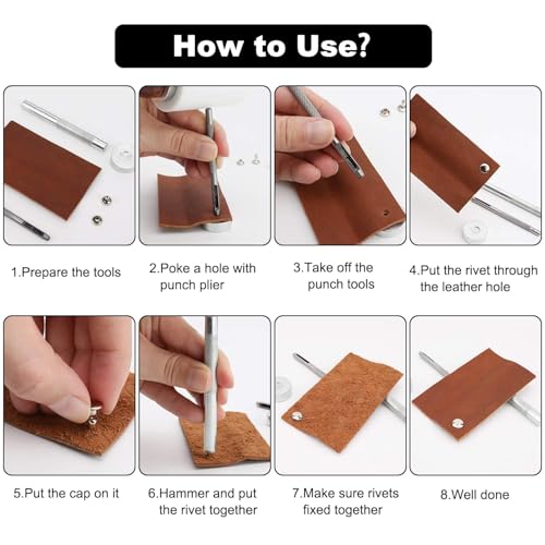 180 Sets Leather Rivets 6mm 8mm 12mm Rivets for Leather Work Rivets with Punch and Fixing Leather Craft Tools 4 Colors Double Cap Rivets for Leath