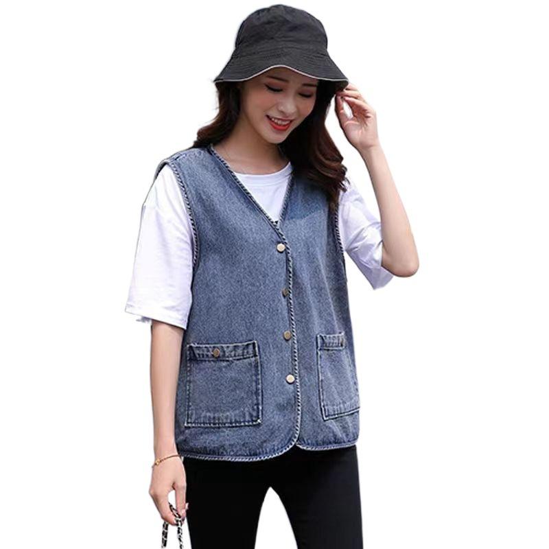 Женский джинсовый жилет Весна и Лето Новые стили Стильный жилет Тонкий топ Женский жилет